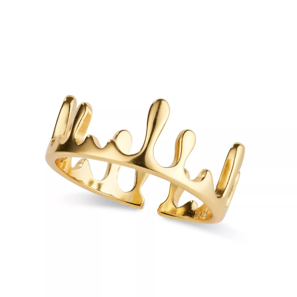 18K Gold Dainty Drip Crown Band Ring - Rings - Elk & Bloom