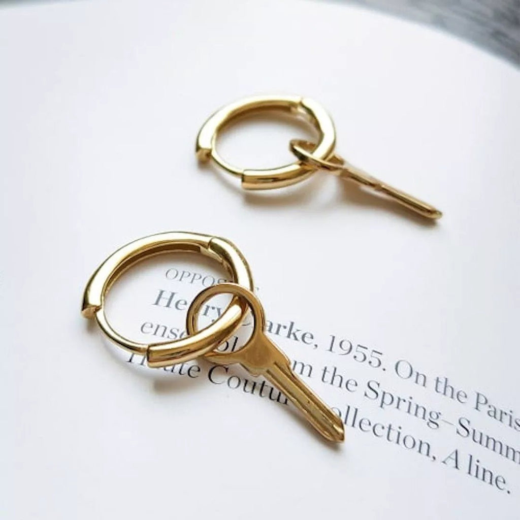18k Gold Key Hoop Earrings - Earrings - Elk & Bloom