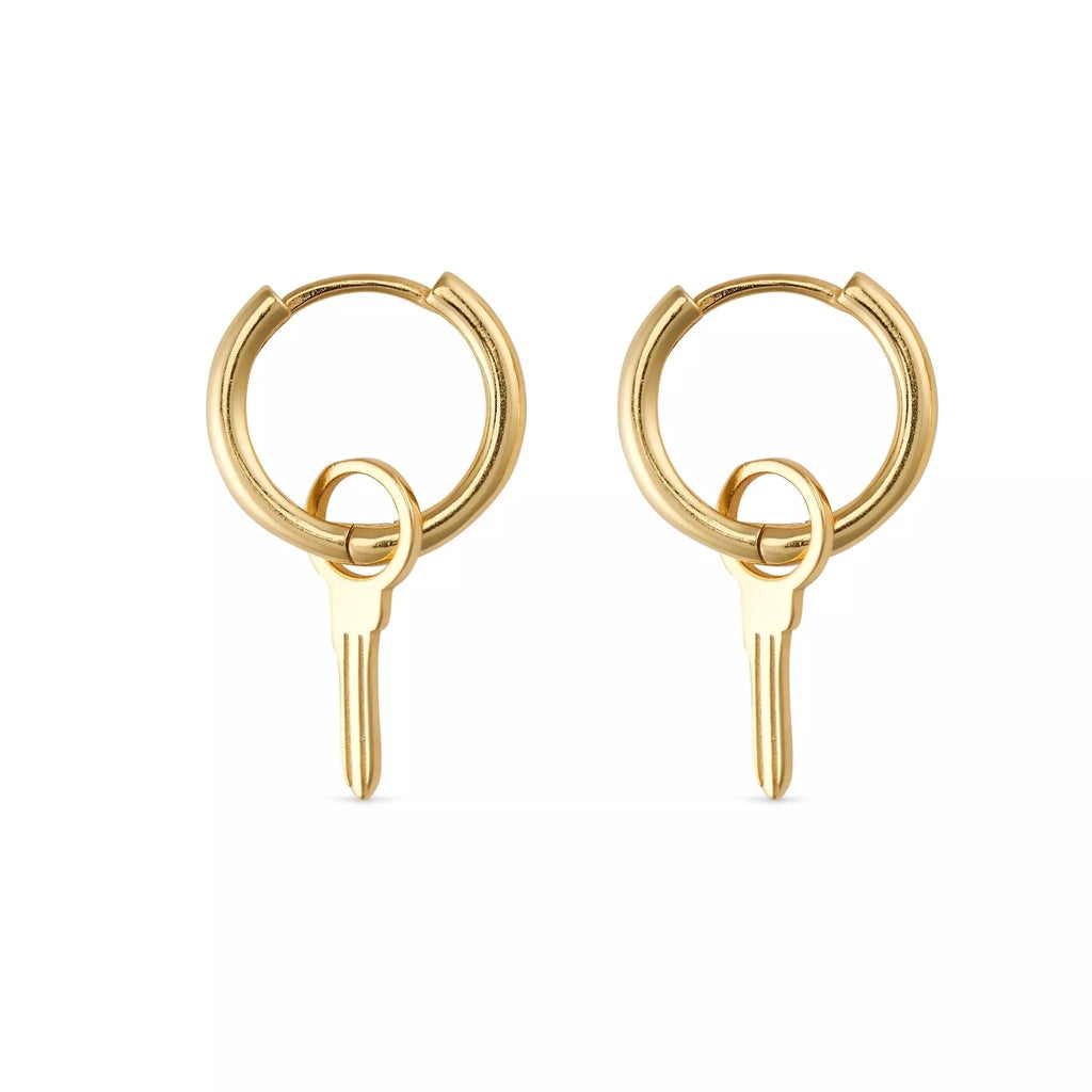 18k Gold Key Hoop Earrings - Earrings - Elk & Bloom