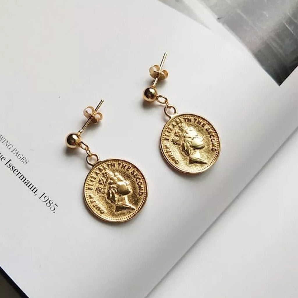 18K Gold Plated Silver Coin Stud Earrings - Earrings - Elk & Bloom