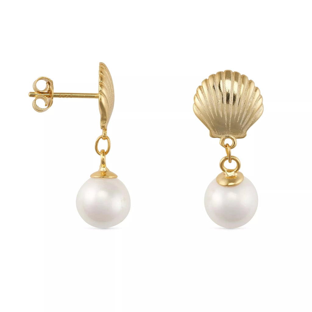 18K Gold Shell Pearl Mermaid Stud Earrings - Earrings - Elk & Bloom