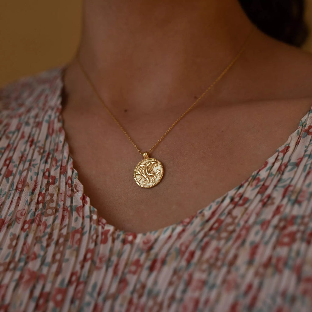 Chunky 14K Gold Leo Coin Necklace - Necklaces - Elk & Bloom