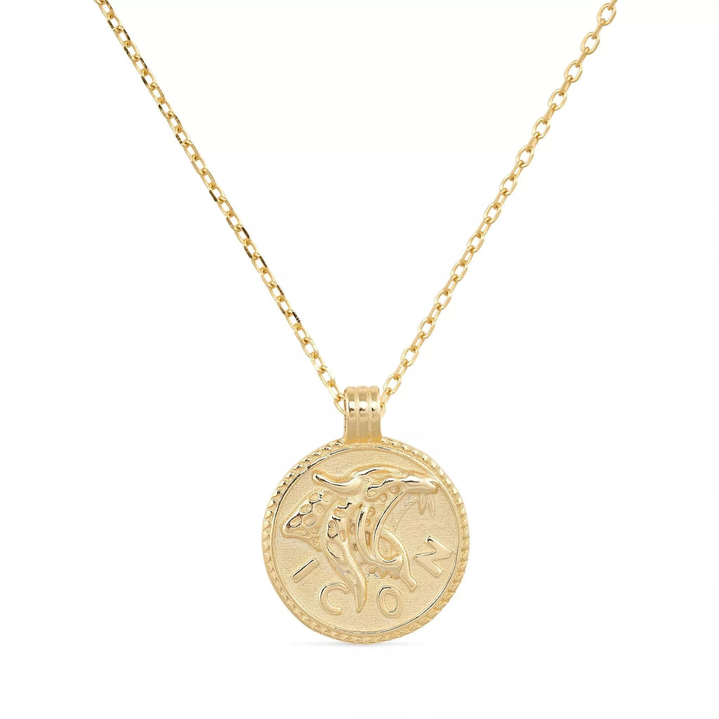 Chunky 14K Gold Leo Coin Necklace - Necklaces - Elk & Bloom