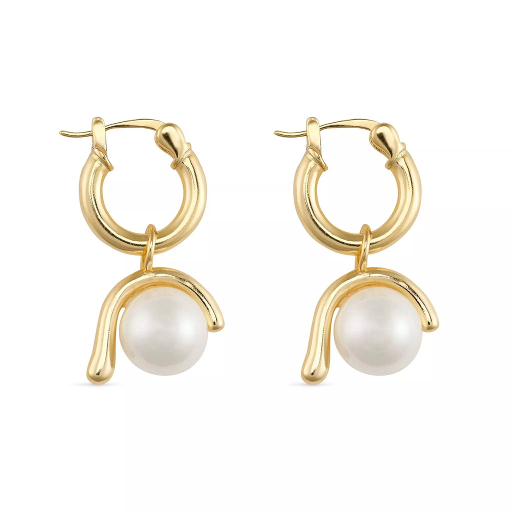 Chunky 14K Gold Pearl Hoops - Earrings - Elk & Bloom