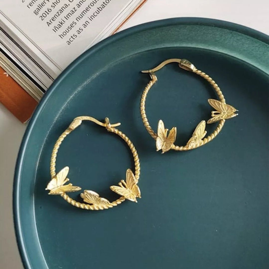 Chunky 14K Oval Gold Butterfly Hoops - Earrings - Elk & Bloom