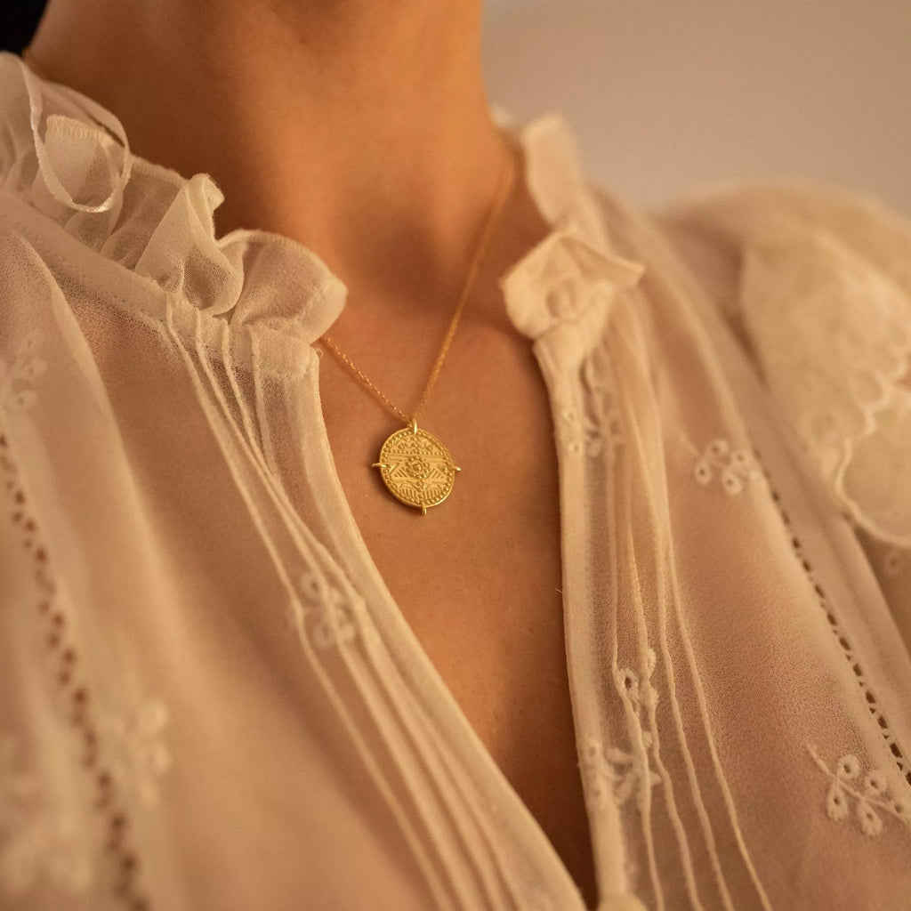 Chunky 18K Gold Aztec Coin Medallion Necklace - Necklaces - Elk & Bloom