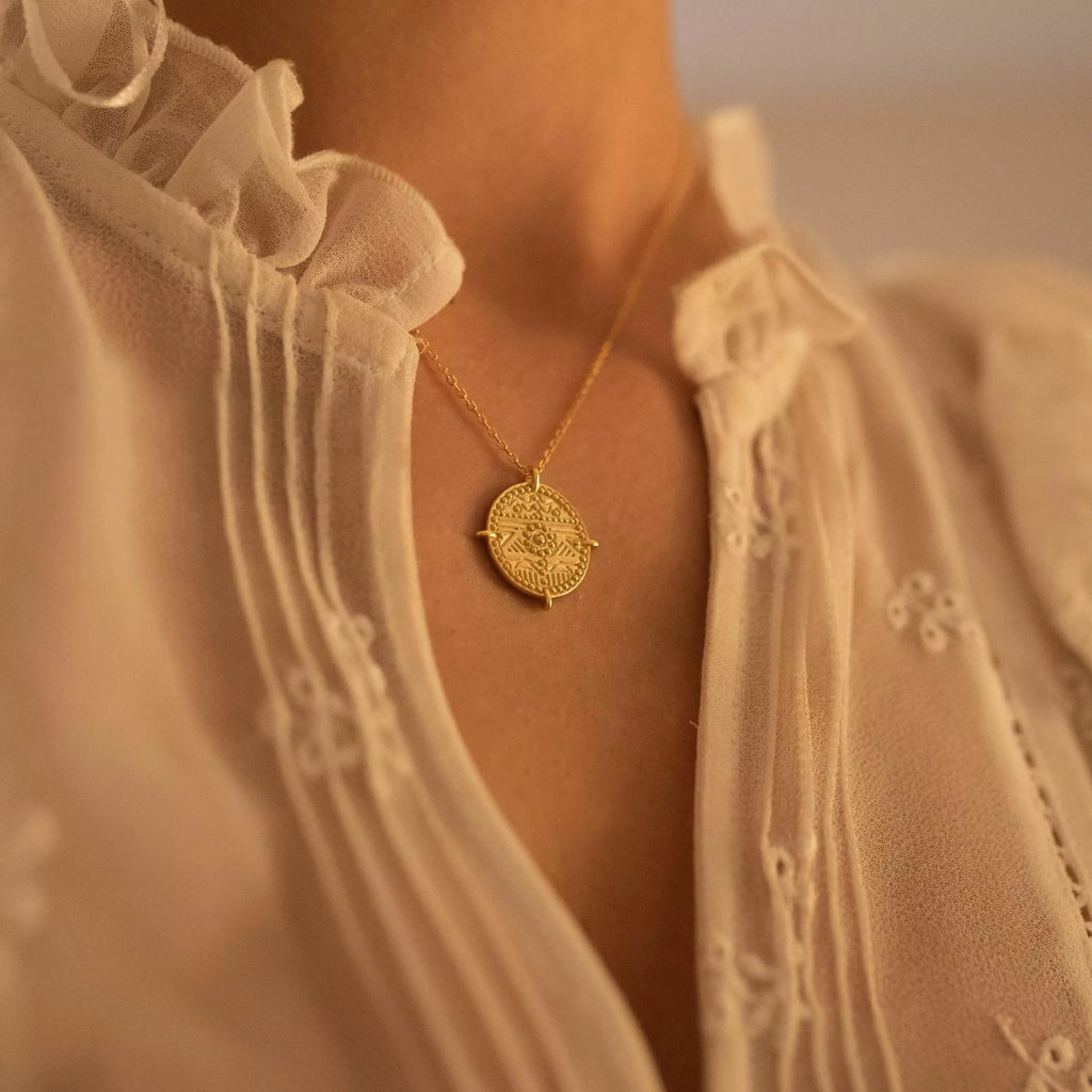 Chunky 18K Gold Aztec Coin Medallion Necklace - Necklaces - Elk & Bloom