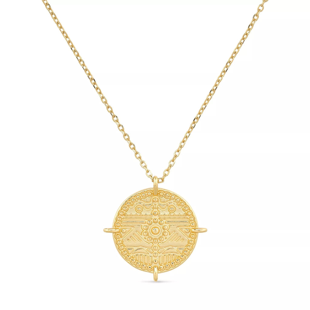 Chunky 18K Gold Aztec Coin Medallion Necklace - Necklaces - Elk & Bloom