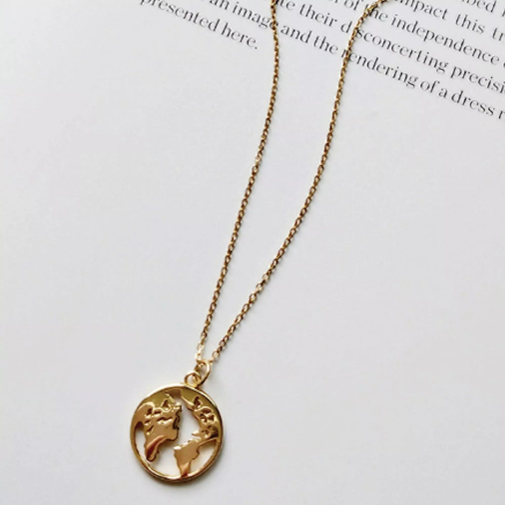 Chunky 18K Gold Globe Earth Necklace - Necklaces - Elk & Bloom