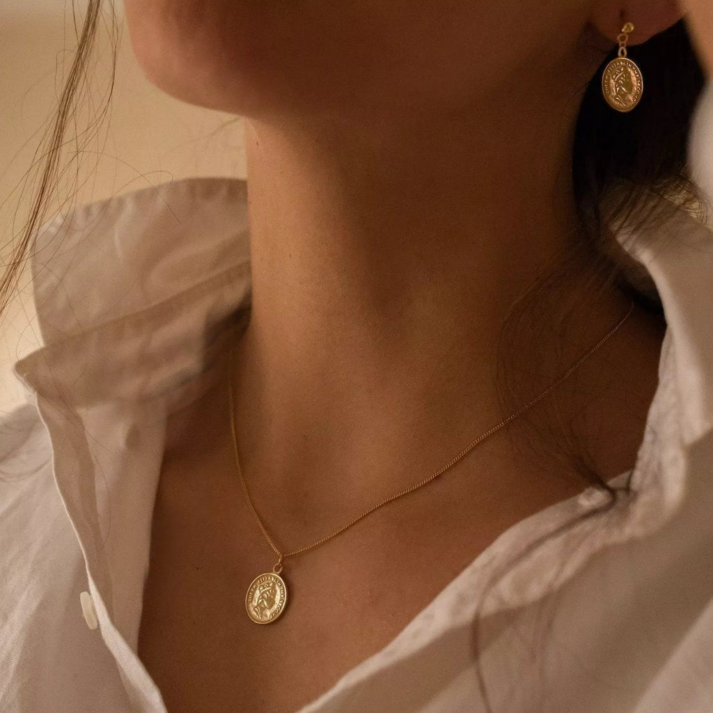 Chunky 18K Gold Lucky Penny Coin Medallion Necklace - Necklaces - Elk & Bloom