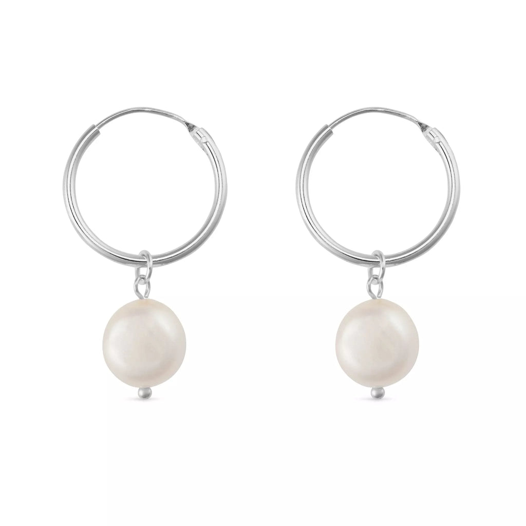 Chunky Sterling Silver Freshwater Pearl Hoops - Earrings - Elk & Bloom