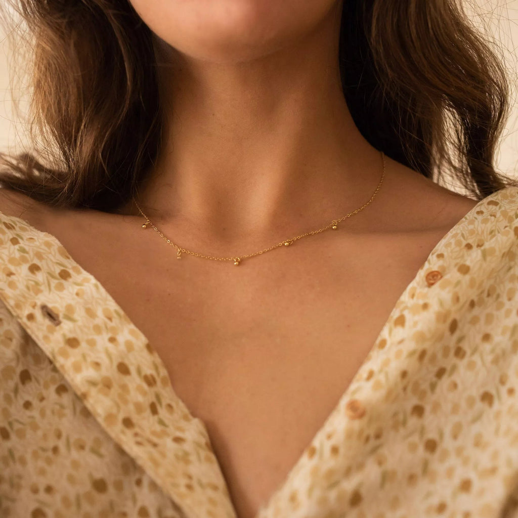 Dainty 14K Gold Beaded Drop Choker Necklace - Necklaces - Elk & Bloom