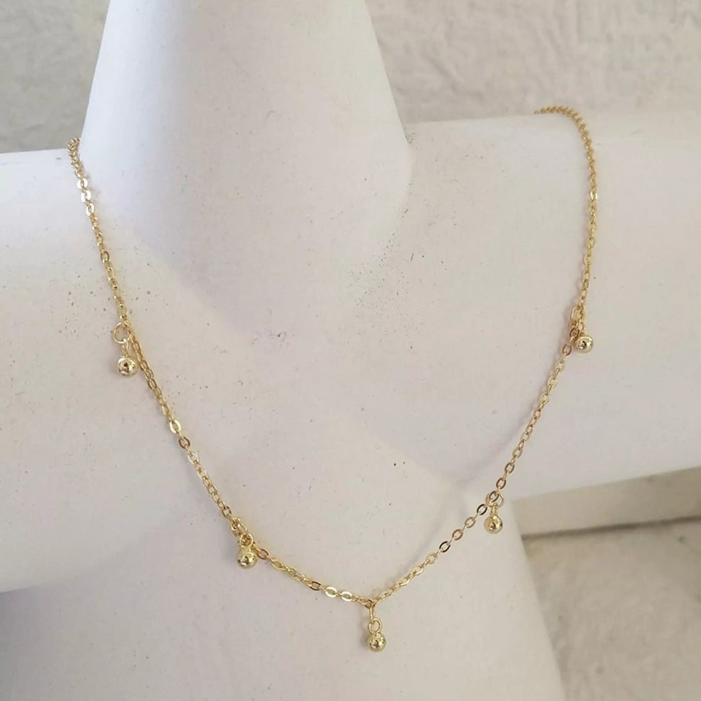 Dainty 14K Gold Beaded Drop Choker Necklace - Necklaces - Elk & Bloom