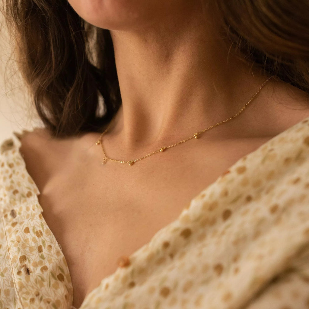 Dainty 14K Gold Beaded Drop Choker Necklace - Necklaces - Elk & Bloom