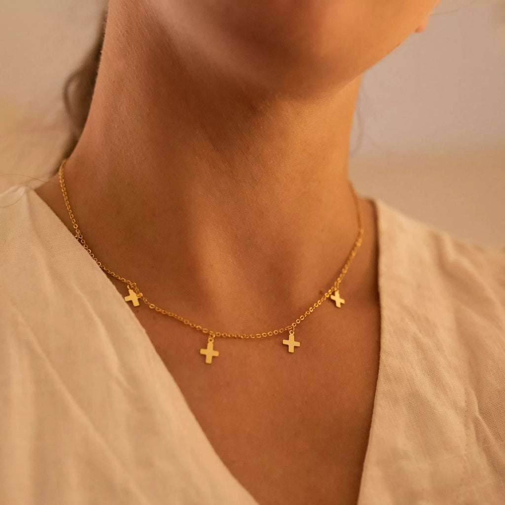 Dainty 14K Gold Cross Choker Necklace - Necklaces - Elk & Bloom