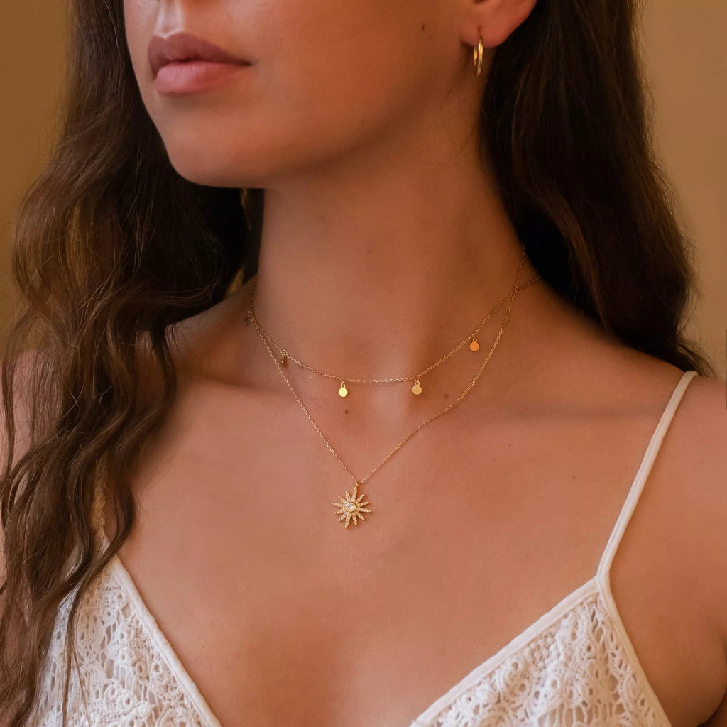 Dainty 14K Gold Star Sun Necklace - Necklaces - Elk & Bloom