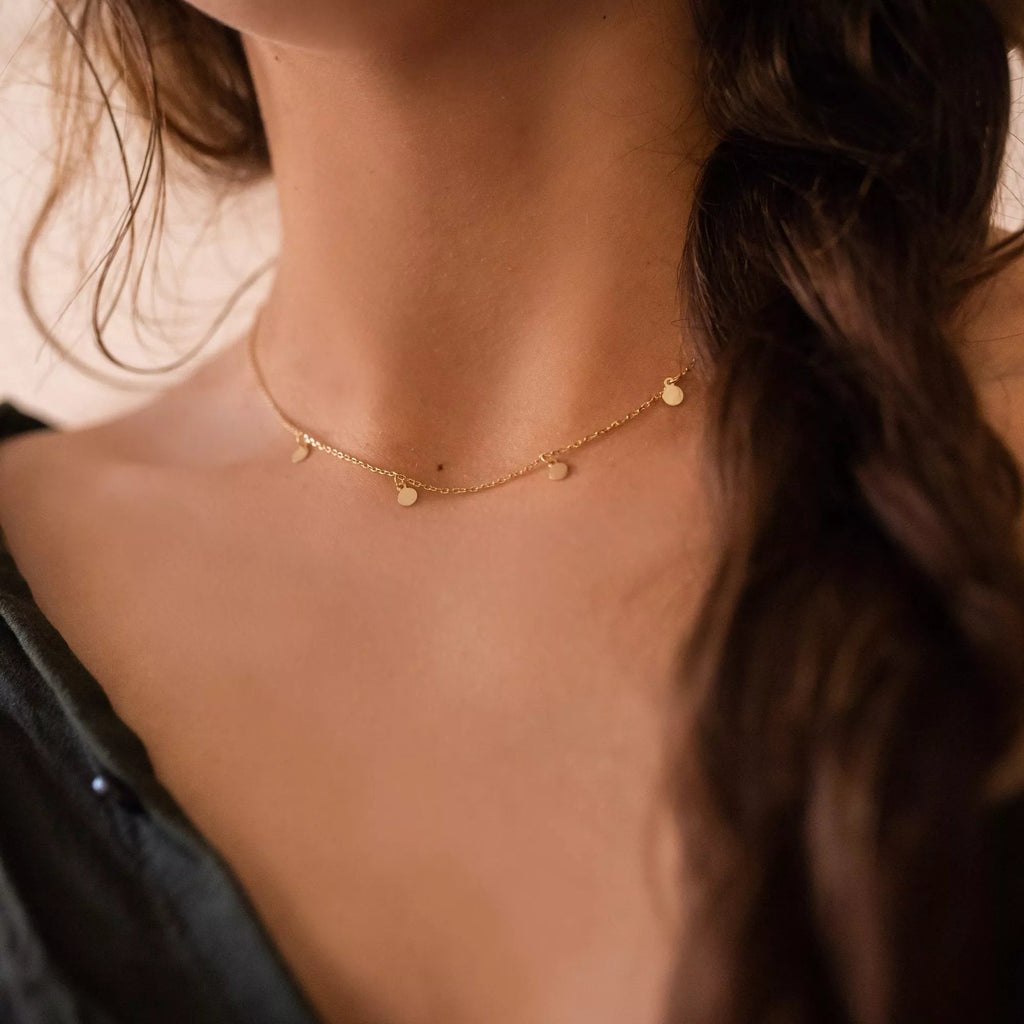 Dainty 18K Gold Disc Choker Necklace - Necklaces - Elk & Bloom