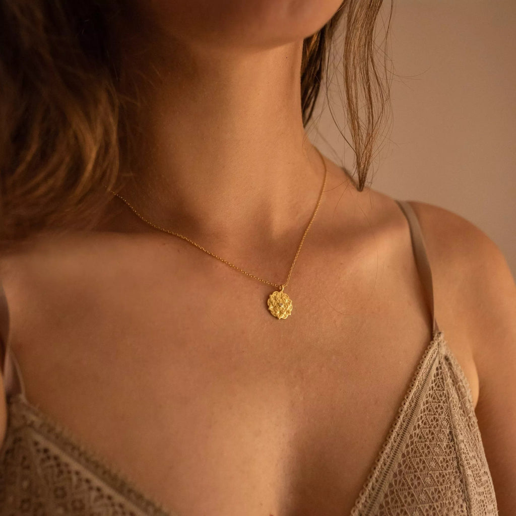 Lotus Flower Charm Necklace —