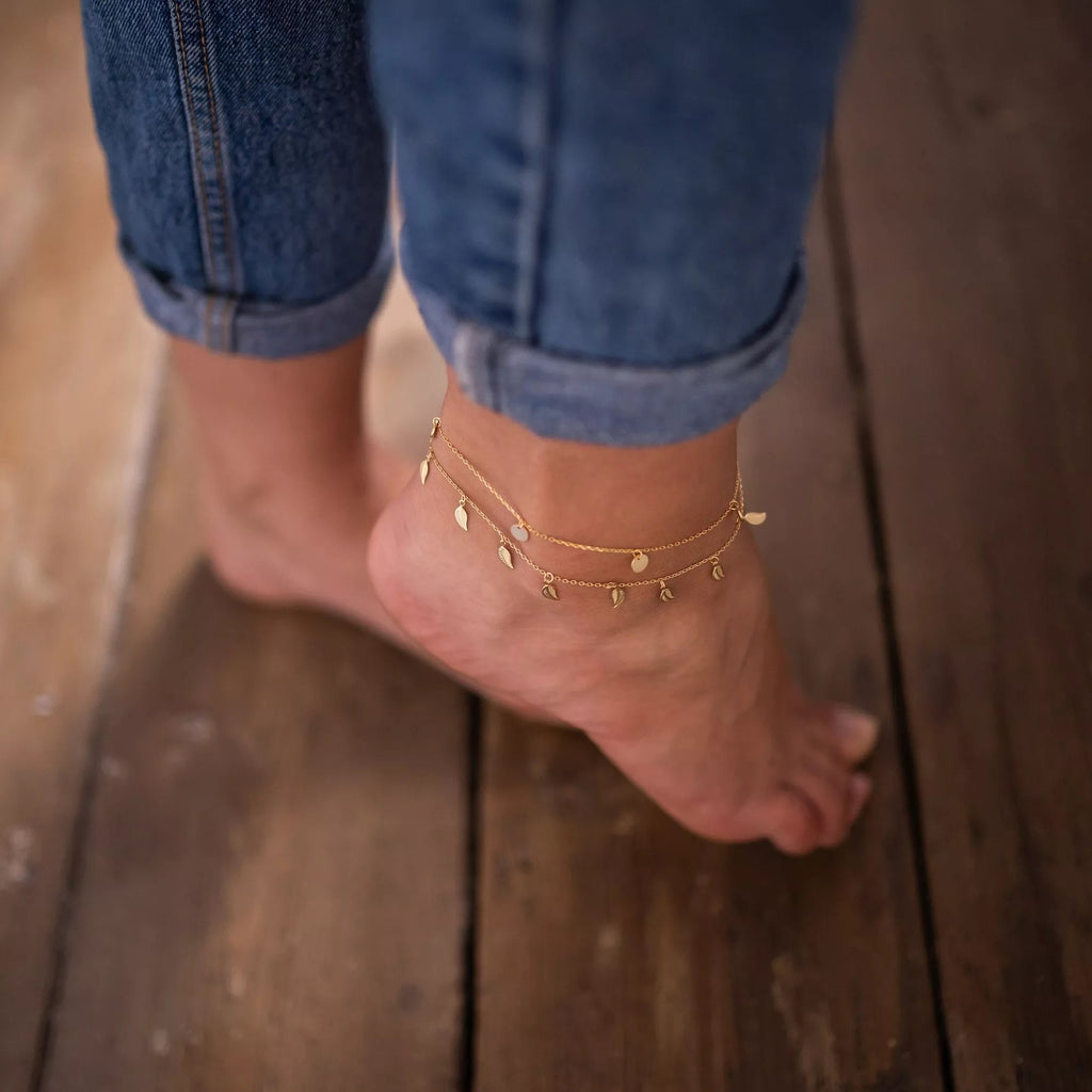 Delicate 14k Gold Leaf Anklet - Anklets - Elk & Bloom