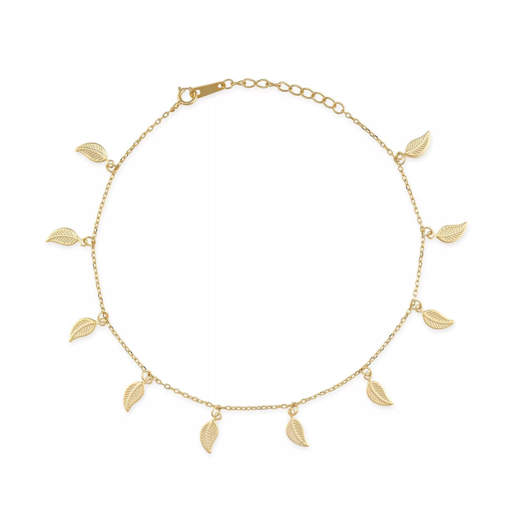 Delicate 14k Gold Leaf Anklet - Anklets - Elk & Bloom