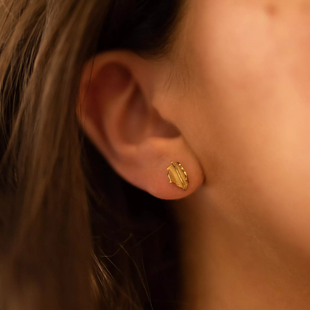 Gold Leaf Stud Earrings - Earrings - Elk & Bloom