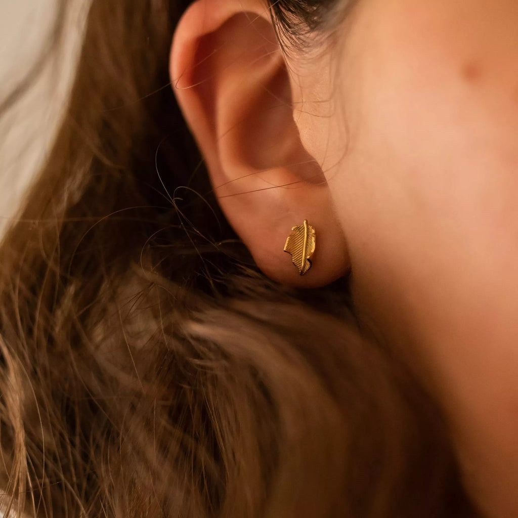 Gold Leaf Stud Earrings - Earrings - Elk & Bloom