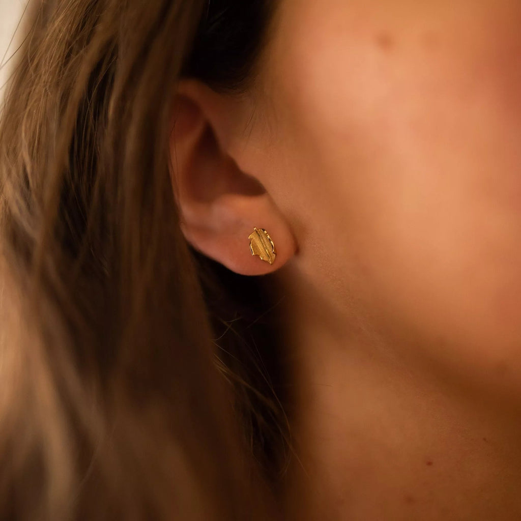 Gold Leaf Stud Earrings - Earrings - Elk & Bloom