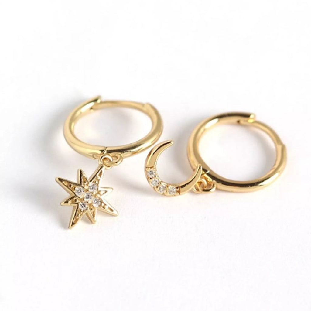 Gold Star and Crescent Moon Earrings - Earrings - Elk & Bloom