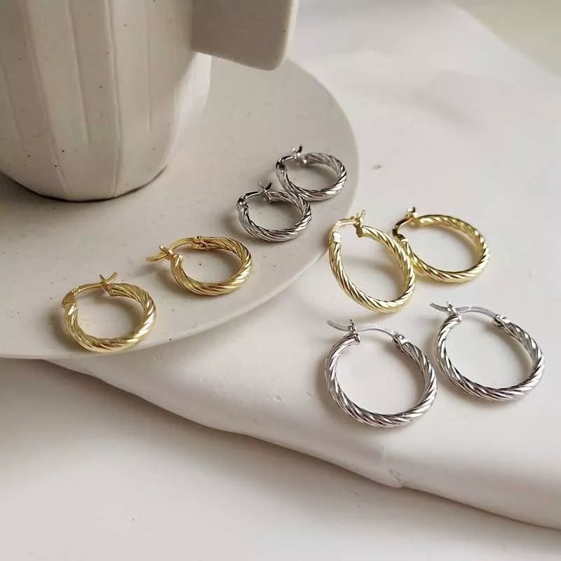 Small Sterling Silver Twist Huggie Hoop Earrings - Earrings - Elk & Bloom