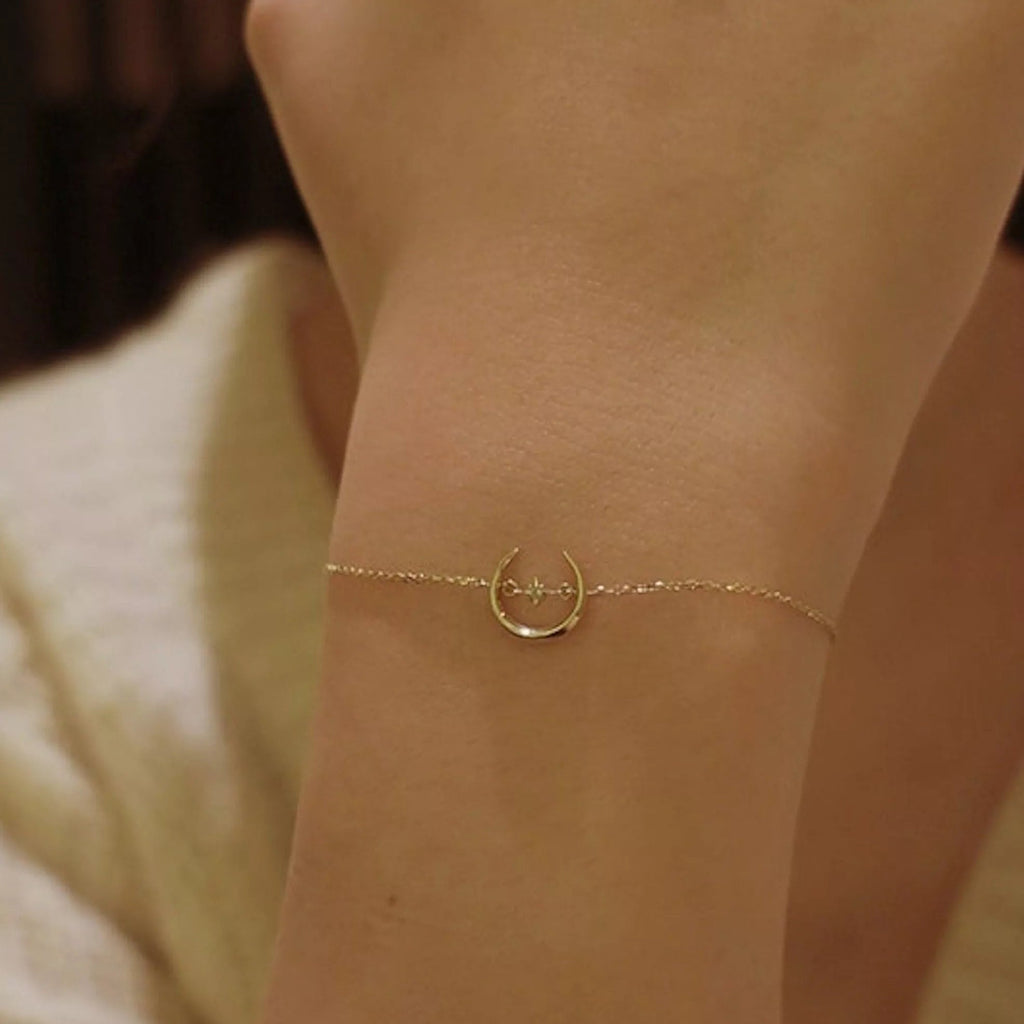 Sterling Silver Crescent Moon and Star Bracelet - Bracelets - Elk & Bloom