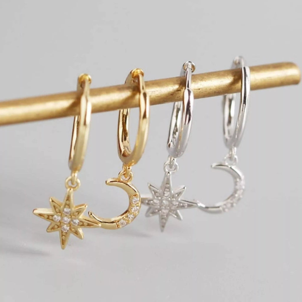 Sterling Silver Star and Crescent Moon Earrings - Earrings - Elk & Bloom