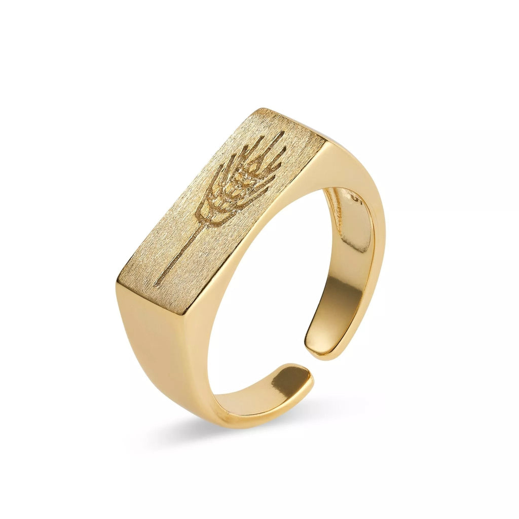 Thick 18K Gold Wheat Signet Ring - Rings - Elk & Bloom